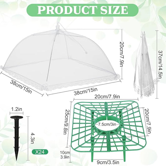 FoldTier 6 Sets Strawberry Supports with Plant Protectors from Animals, Strawberry Growing Racks and Mesh Plant Cover with Plastic Garden Lawn Stakes and Storage Bag for Garden Strawberry Vegetables