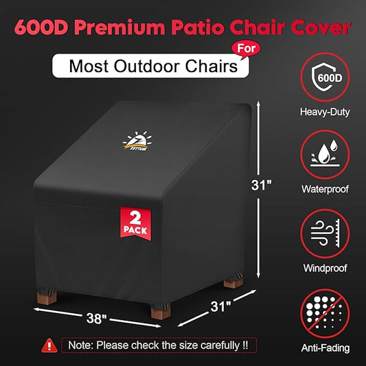 Zettum Patio Chair Covers 2 Pack - 600D Outdoor Chair Cover Waterproof & Heavy Duty, Lawn Lounge Furniture Cover for Wicker, Swivel, Rocking, Single Sofa - 38 x 31 x 31 Inch