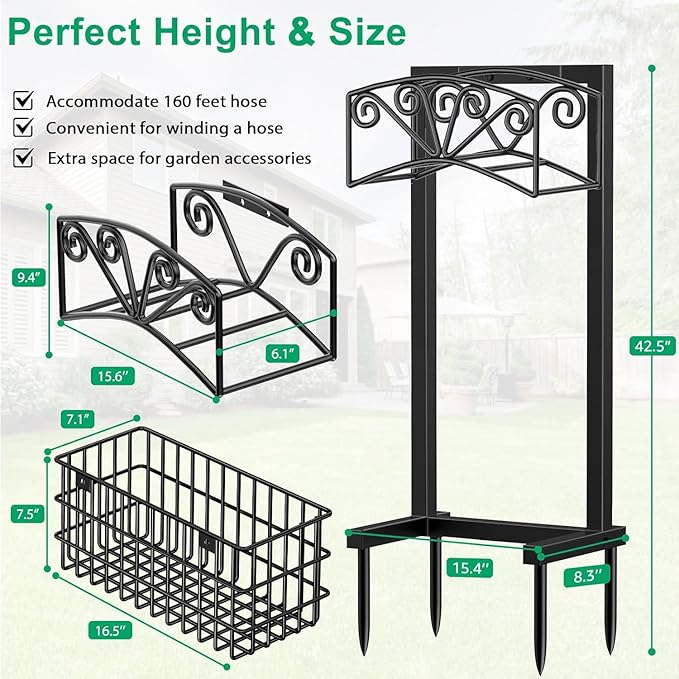 TomCare Garden Hose Holder Upgraded Heavy Duty Metal Water Hose Holder Holds 160 FT Hoses Sturdy Hose Reel Freestanding Outdoor Hoses Storage Hanger for Outside Yard Lawn