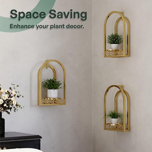 Wall Hanging Planters, Modern Iron Frame for Indoor/Outdoor Plants, Stylish Decor for Living Room, Garden, Patio 3 Pack Gold(No Light)