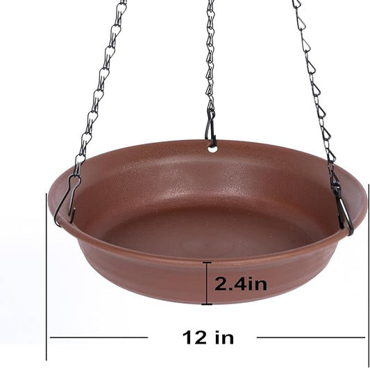 VUWEZ Hanging Bird Bath, Hanging Bird Water Feeder for Outdoors, Feeder Bowl, 1 Pack Birdbath Tray Accessories for Outside, Plastic Birdbaths Tray for Garden Patio Decoration (12", Chocolate)