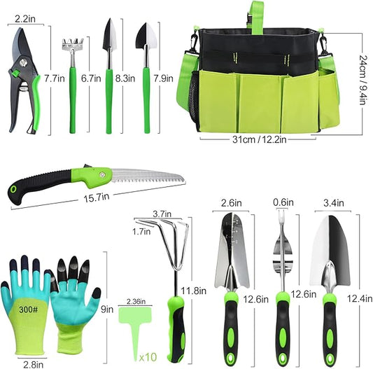Gardening Tools Set of 11, Heavy Duty Stainless Steel Garden Hand Tools with Tote Bag, Rust-Proof Ergonomic Gardening Kit Gifts for Women Men Plant Lover