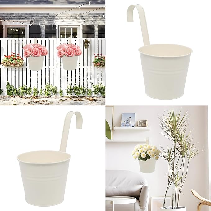 Hanging Planters Set of 2 - Small Modern White Outdoor Pots with Sturdy Hooks, Space-Saving Design for Patio, Garden, Balcony - Durable Weather-Resistant Plant Containers