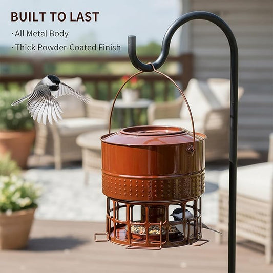 Solution4Patio Bird Feeder, 10LB Powder Coated Metal Wild Birdfeeder with 32 Feeding Stations & Triple Perches, Rust-Proof Hanging Design for Cardinals, Finches and Outdoor Garden Use (Glazed Red)