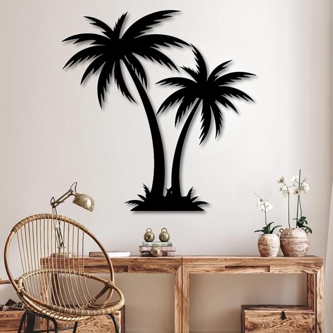 rumloch Metal Palm Tree Wall Decor,Large Tropical Palm Tree Outdoor Wall Art for Living Room,Outdoor Wall Decorations for House(76×74 cm/30"×29" in, White)