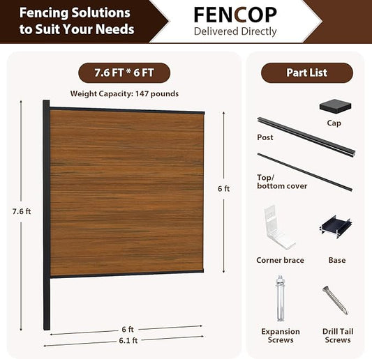 72" W x 72" H Outdoor Privacy Fence with Sturdy Alloy Post, Tall Wind Resistant Fence Covering Privacy for Yard Backyard Garden and Swimming Pool(Brown, 2Post)