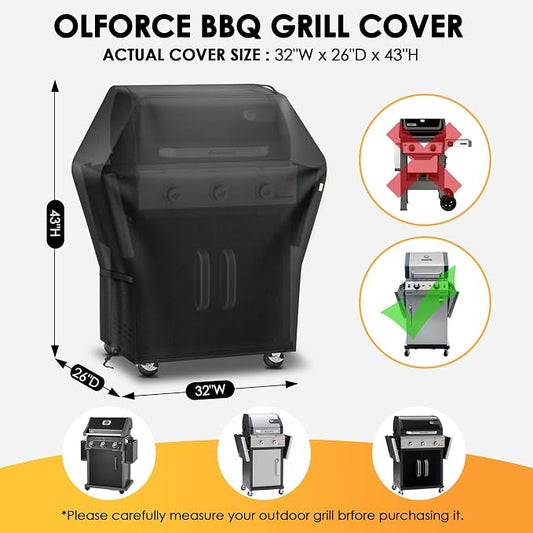 Grill Cover 32 Inch for Outdoor Grill,Grill Cover for Outdoor Waterproof Weather Resistant,UV & Fade Resistant, Compatible with Weber Nexgrill Charbroil Kenmore Gas BBQ, Black