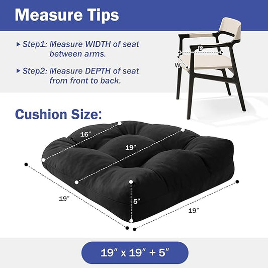 IPYNBAP Outdoor Chair Cushions Set of 2, Patio Chair Cushions with Ties,19x19+5” Tufted Outdoor Seat Cushions, Waterproof Patio Furniture Cushions, Outdoor Dining Chair Pads, Black