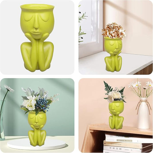Simple and Creative Decorative Flower Pots, Resin Face Planter Pots, Vase for Small Succulent, Flower Pot Pencil Pen Holder, Minimalist Decorative, Modern Vases for Home Office Shelf Decor (Yellow)