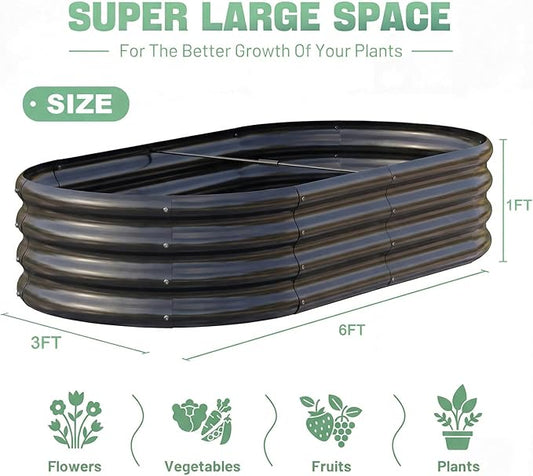AHEONLAR 3 Pack 6×3×1ft Galvanized Raised Garden Bed, Oval Durable Planter Boxes Outdoor for Vegetables, Fruits, Flowers and Plants, Quick Assembly, Black