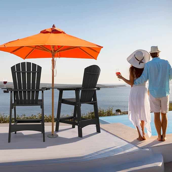 FUNBERRY Tall Adirondack Chairs Set of 2 with Removable Connecting Table, All Weather High Top Balcony Chair with Cup Holders