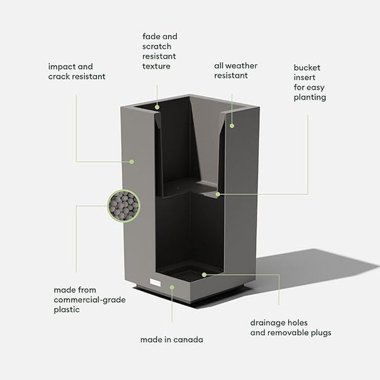 Veradek Block Series Pedestal Planter - Tall Planter for Indoor or Outdoor Front Porch | All-Weather Use with Removable Insert Bucket | Modern Décor for Flowers, Tall Trees, Faux Plants