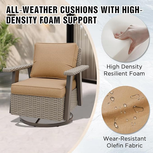 EAGLE PEAK Classic Wicker Patio Bistro Set of 3, Outdoor Patio Furniture with 360° Swivel Rocker Chair and Side Table, Lounge Set for Porch, Deck, or Balcony, Beige/Tan