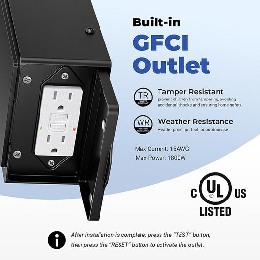 Exterior Lighting Fixtures with GFCI Outlet, Black Dusk to Dawn Outdoor Lights with Bubble Glass, Anti-Rust Outside Wall Sconce Lantern for Garage Coach, Patio Wall Light Fixture with Outlet