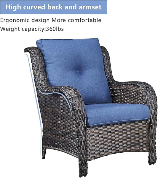 HUMMUH 6 Pieces Patio Furniture Set with Fire Pit Table High Back Outdoor Conversation Set Wicker Patio Couch Outdoor Chairs Ottomans for Balcony Garden,Lawn,Deck