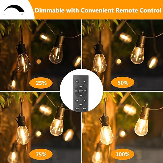 Outdoor String Lights Waterproof, 200FT LED Patio Light With Remote & 64 Shatterproof Dimmable S14 Edison Bulbs(4 Spare), Connectable Outside Hanging String Light for Bistro, Garden, Halloween, Xmas
