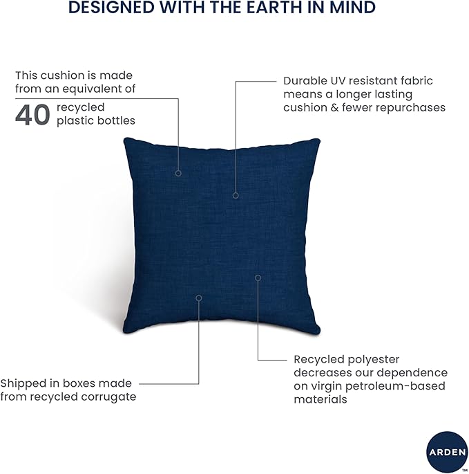 Arden Outdoor Toss Pillow, 16 x 16, Rain-Proof, Fade Resistant Sapphire Blue Cabana Stripe