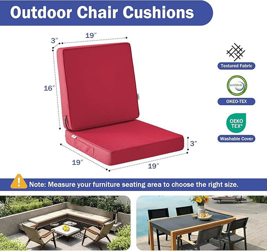 IPYNBAP Outdoor Cushions, Outdoor Chair Cushions 19x19x3 Inch, Cushions for Outdoor Furniture with Removable Cover, Waterproof & Fade Resistant Outdoor Seat Cushions for Patio, Lawn, Burgundy