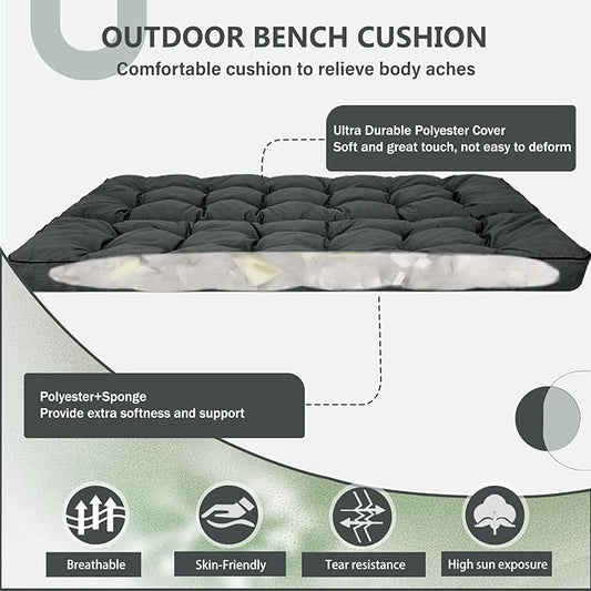 2/3 Seater Swing Replacement Cushion, Waterproof Porch Swing Cushions with Backrest, Thickened Bench Cushions for Outdoor Furniture, for Outdoor Patio Swing (Dark Grey, 63 * 40in)