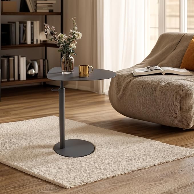C Table End Table,Tray Metal Sofa Side Table, Accent Coffee Table, Waterproof and Anti-Rust Outdoor&Indoor Snack Table (Model A Adjustable, Black)