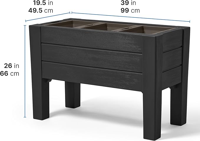 Step2 Lakewood Raised Planter Box™, Large Planter for Outdoor Plants, Gardening and Flower Pot for Patio or Porch, Easy Drainage, Durable Plastic, Black