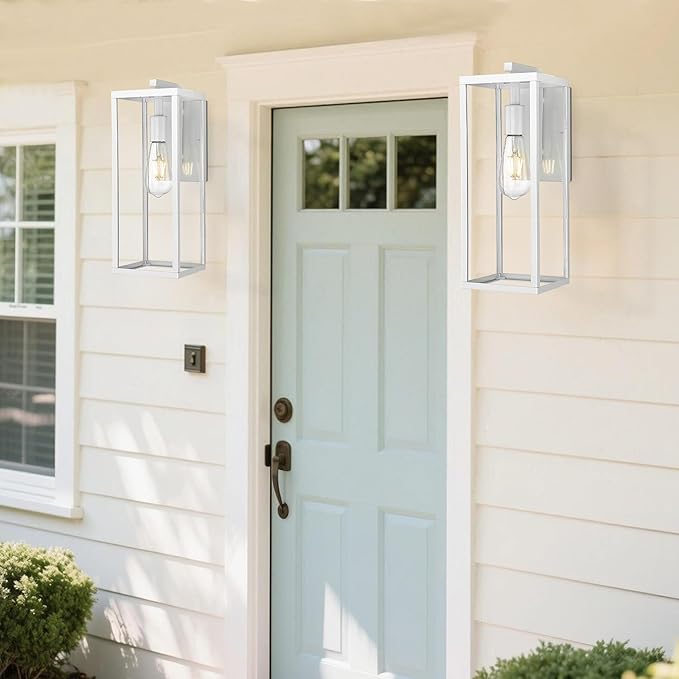 ALLGOT Outdoor Wall Sconce, Outside Porch Light, Anti-Rust Outdoor Wall Lamp Light, Exterior Lighting Fixture, Front Door Lantern for Front Porch Corridor Doorway Patio (White, 16 Inch Height)