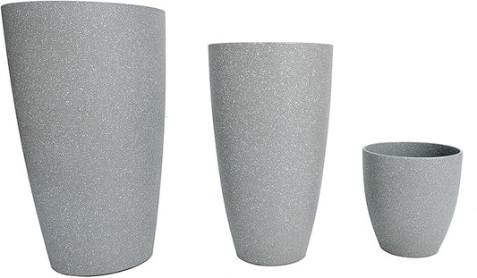 24,21,11 Inch Large Plastic Planters with Drainage Hole and Saucer - Set of 3 Tall Plant Pots Indoor Flower Pot Tall Round Planters Outdoor Large Tall Planter