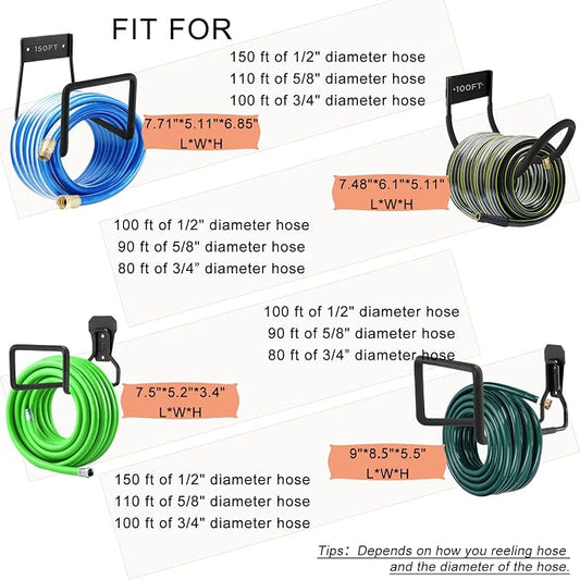 Metal Garden Hose Holder - Wall Mount Heavy Duty Holds Up to 150Ft Hose for Hose Reel/Garden Hose