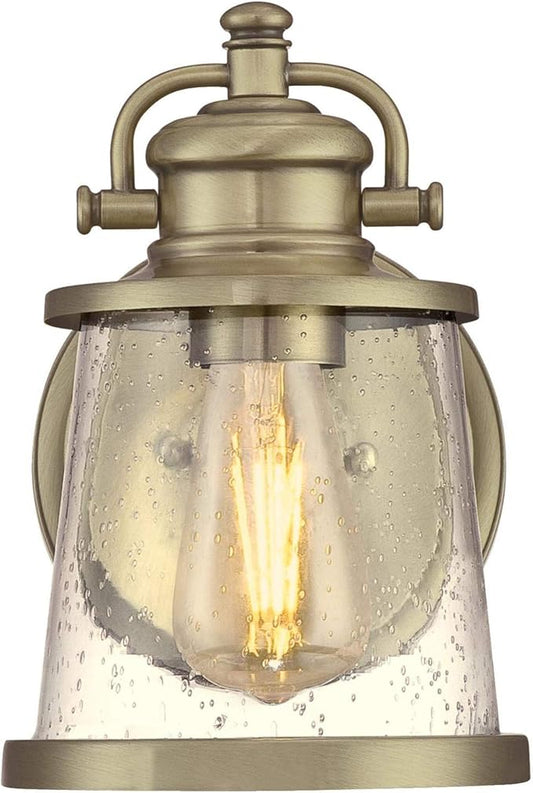 Westinghouse 6374500 Emma Jane One-Light Outdoor Wall Lantern, Antique Brass Finish with Clear Seeded Glass Porch Light