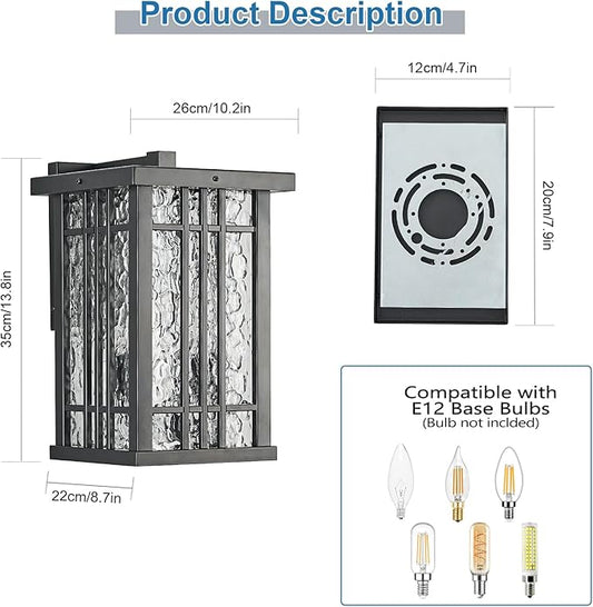 2-Light Outdoor Wall Light E26 Base Metal Frame - Black Exterior Waterproof Lanterns with Clear Glass, Porch Wall Mount Lighting for Garage, Patio(Bulb not Included)