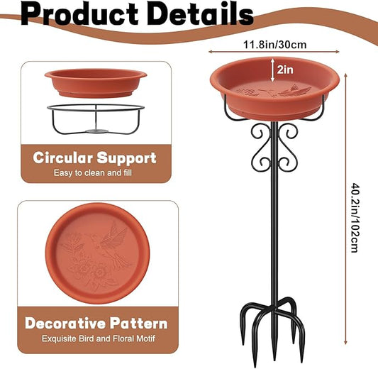 Bird Bath for Outside, 40In Freestanding Birdbaths & Birdfeeder with Removable Bowl, Stable Metal Stake for Outdoors Garden Patio Yard Lawn Decor (Brown)