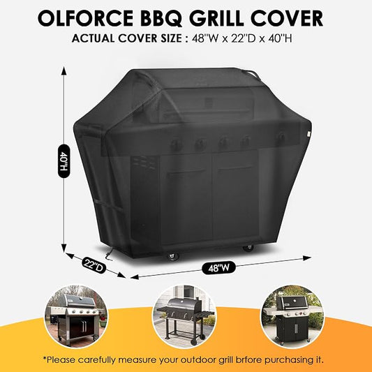 Grill Cover 48 Inch for Outdoor Grill,Grill Cover for Outdoor Waterproof Weather Resistant,UV & Fade Resistant, Compatible with Weber Nexgrill Charbroil Kenmore Gas BBQ, Black