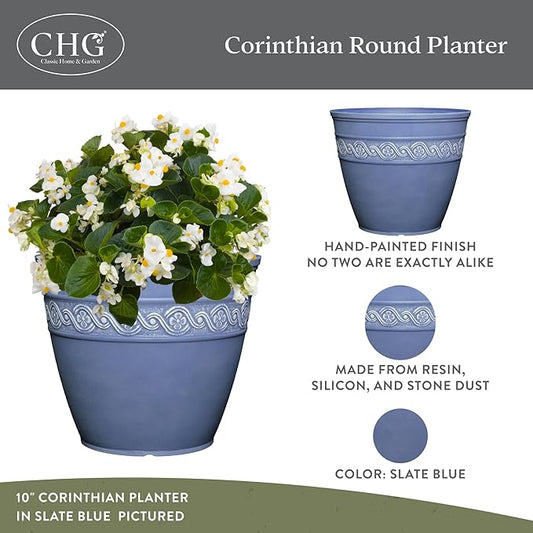 Classic Home and Garden Corinthian Round Planter, 13" Slate Blue