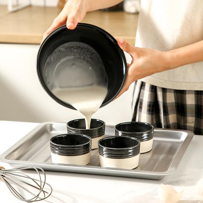 Hasense Porcelain Ramekins Set of 6, 3 Oz Oven Safe Mini Bowls, Black & Ash Gray Ramekins for Creme Brulee, Souffle, Dipping & Desserts, Farmhouse Kitchen