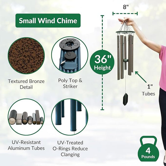 Lambright Chimes Ocean Breeze Small 36" Tall Bronze Personalized Wind Chime, Custom Windchimes for Memorial, Sympathy, Loss, Anniversary for Wife, Friend, Mother, Grandmother, Pet - Made in America