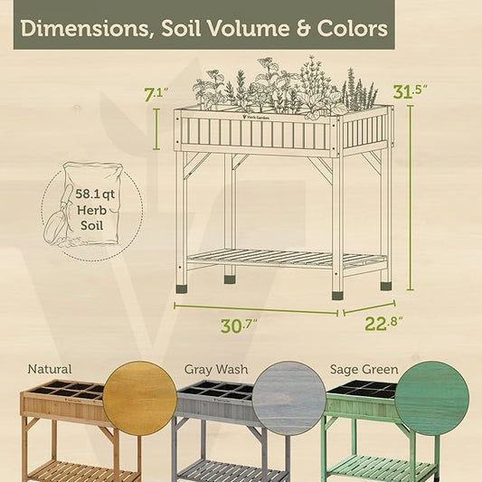 VegTrug Custom Herb Garden Planter Box, Natural Cedar Wood - Versatile Multi-Liner Raised Garden Bed with Storage Shelf for Patio, Balcony & Courtyard Gardening
