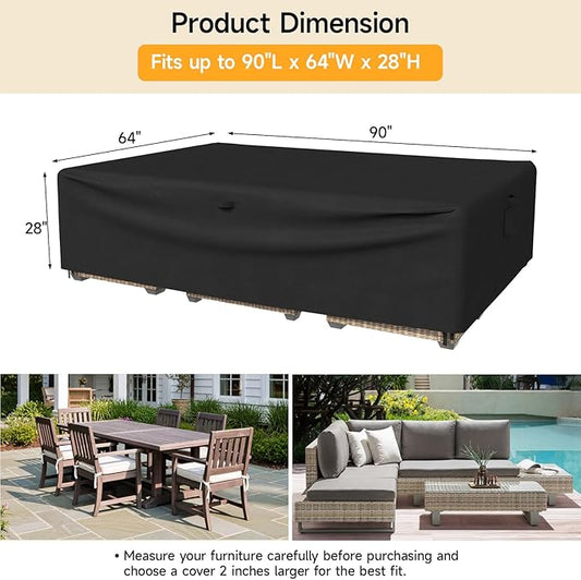 ONBRILL Patio Furniture Set Covers, 90 ×64 ×28 inch Outdoor Furniture Set Covers Waterproof, 600D Heavy Duty Oxford Patio Table Cover with Windproof Buckles for Patio Table and Chair Set, Black