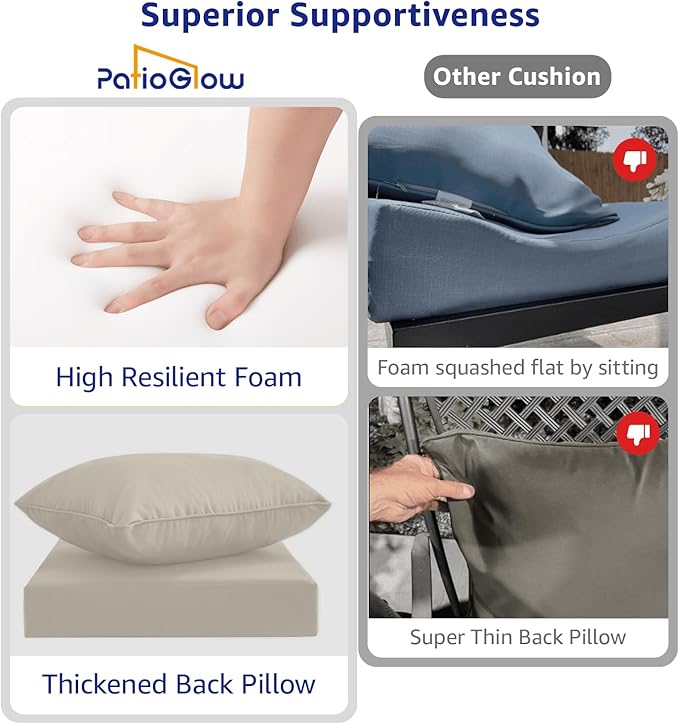 PatioGlow Outdoor Seat Cushion Set 22 x 22 x 4 Inch, Waterproof & Fade Resistant Patio Furniture Cushions with Removable Cover, Thick Deep Seating Pads for Outside Chair Sofa Couch
