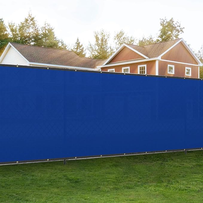 4' x 25' Blue Privacy Fence Screen Net Fencing 90% Privacy Blockage Windscreen Mesh Shade Cover with Copper Grommet for Patio Backyard Garden Swimming Pool, Zip Ties Included