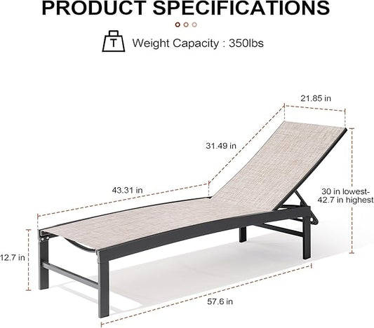Crestlive Products Chaise Lounge Chair Outdoor Set of 4, Adjustable 5 Positions Pool Lounge Chairs, Metal Tanning Recliner, Outdoor Furniture All Weather for Patio, Beach, Yard, Pool(Beige)