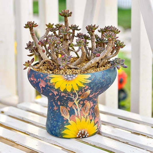 Sungmor 7.5 Inch Large Succulent Plant Pots, Pretty Hand Painted Ceramic Planter with Drainage, Indoor Outdoor Cactus Planter Bonsai Pot, Flower Pot for Indoor Plants Garden Windowsill Desktop Decor