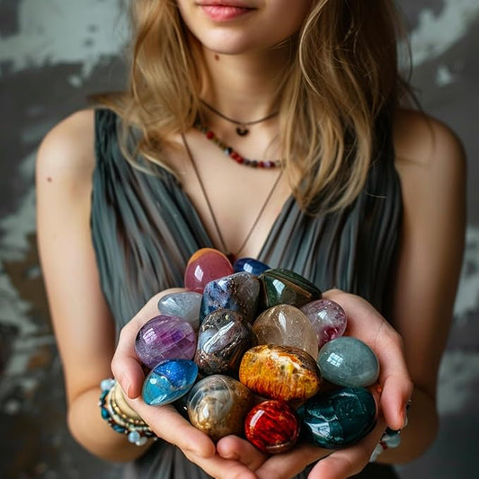 Polished Stone Set, Limited Edition, 50 Pcs, 1.8 lbs, 0.8 Inches, 25 Types of Extra Large Tumbled Gemstones and Crystals in Bulk for Healing, Reiki, Meditation, and Witchcraft