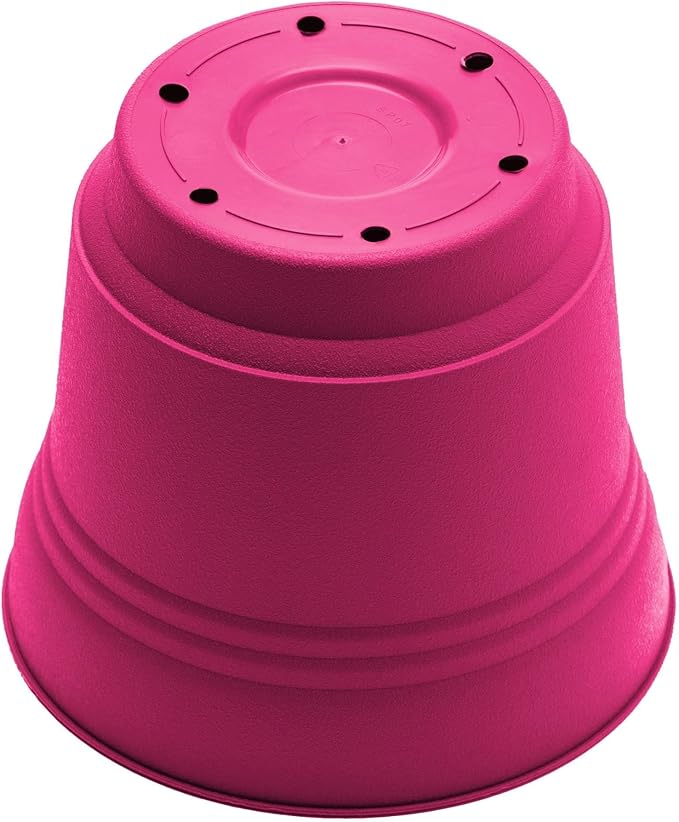 Bloem Saturn 7" Fuchsia Round Resin Planter Pot with Snap-in Saucer for Indoor and Outdoor Gardening, 4-Pack