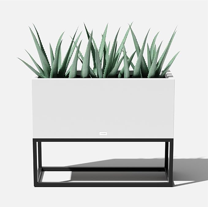 Veradek Block Series Raised Long Box Planter for Patio & Garden | Durable All-Weather Use with Aluminum Stand | Modern Décor for Herbs, Flowers