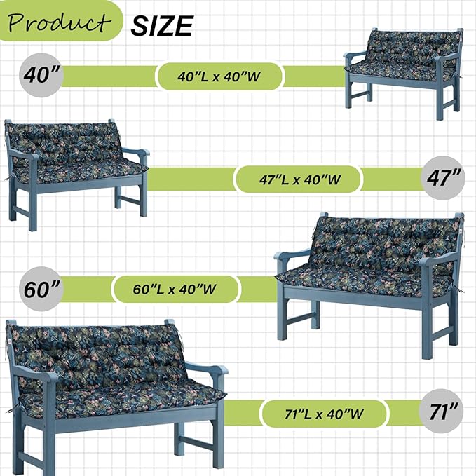 Swing Replacement Cushions with Backrest, 2 or 3 Seater Waterproof Non-Slip Overstuffed Swing Pad, Indoor/Outdoor Bench Cushion for Porch Chair Swing Garden Furniture (Hummingbird, 40 * 47 in)