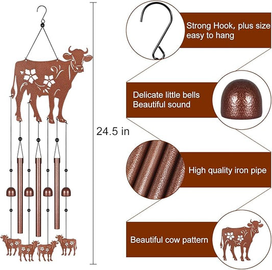 Metals Cow Wind Chimes for Outside to Create a Zen Atmosphere Suitable for Outdoor Garden Patio Home Decor,Melodious Melodic Tones Wind Chimes Suitable as A Birthday Gift for Women Mom