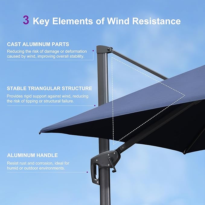 PURPLE LEAF 11FT Cantilever Outdoor Umbrellas Large Patio Umbrella Hanging Double Top Square Offset Umbrella with 360°Rotation Tilting Umbrella Outdoor Patio, Navy Blue