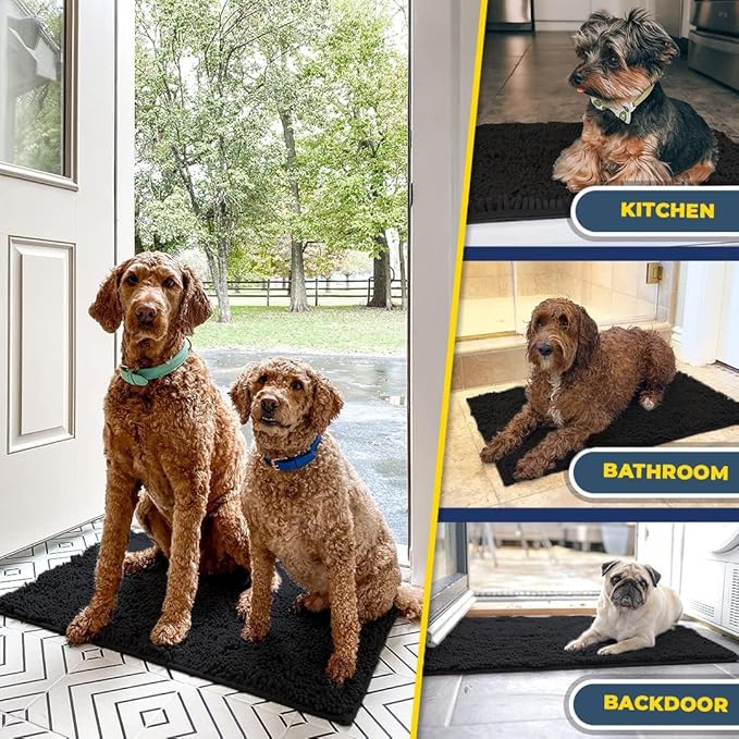 Muddy Mat® | Super Water Absorbent Door Mat Indoor, Microfiber Quick Dry Chenille Entryway Rug, Slip Resistant Front Door Mat, Indoor Mats for Entryway, Machine Washable Pet Rug, Black 24"x36"