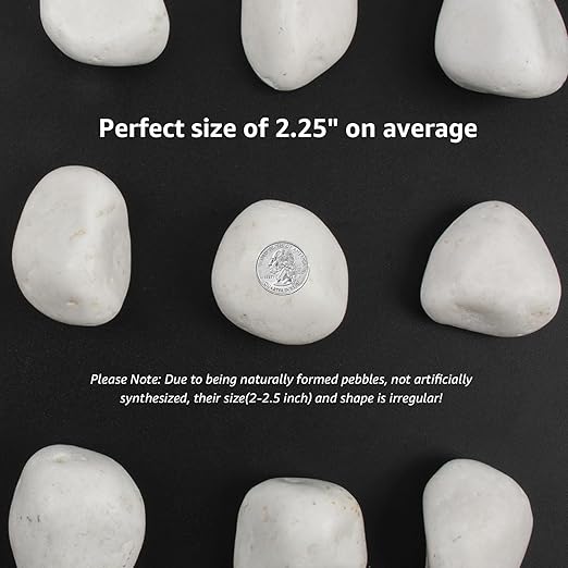 20 lbs White Polished Decorative Stones, 2-3 Inch Polished Rocks, Ideal for Garden Landscaping, Potted Plants, Pathways, Vase Fillers, and Aquarium Decoration(Pure White, Weight: 20 LB)