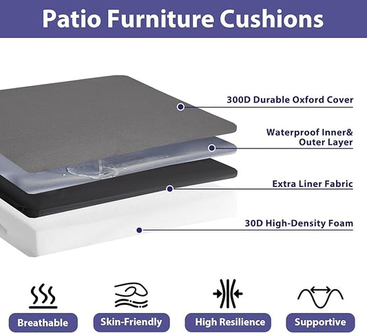 Outdoor Chair Cushions Set of 4,Waterproof Outdoor Seat Cushions for Patio Furniture,Patio Chair Cushion with Handle and Ties, Square Out Door Chair Pads,19" x 19" x 3", Darkgrey